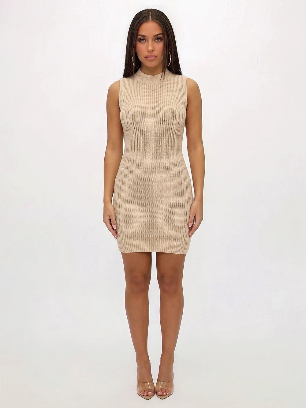 Lulus Ribbed Mini Dress in Beige Size Small Like New
